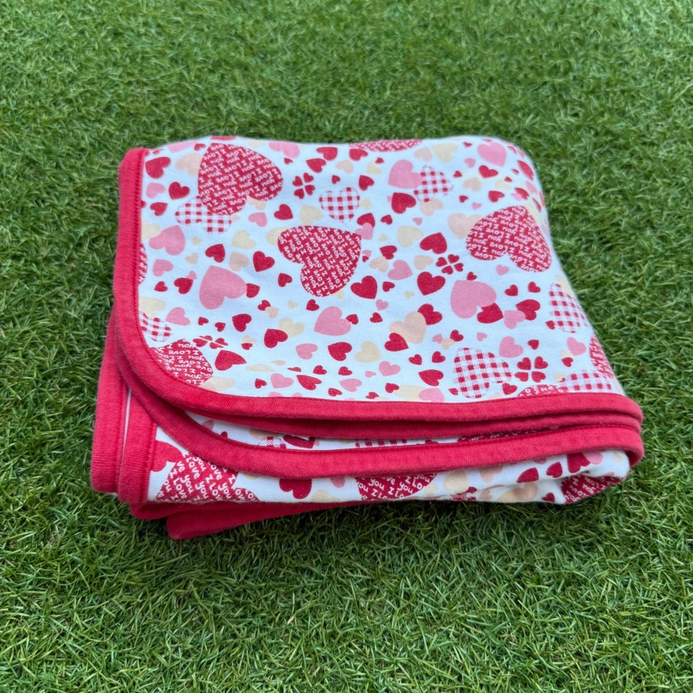 Vintage Y2K 2001 Gymboree Heart Print I Love You Cotton Baby Blanket Red Pink